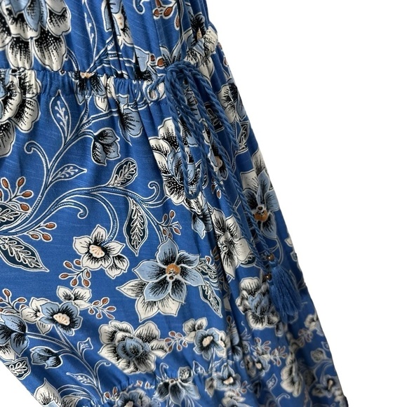 J.Jill Womens Floral Tiered Jersey Knit Maxi Dress Size Large Floral Blue Pocket - Picture 4 of 6